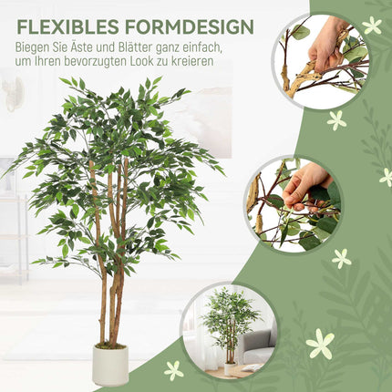 Artificial Banyan Tree 150 cm, Wood Trunk, White Pot