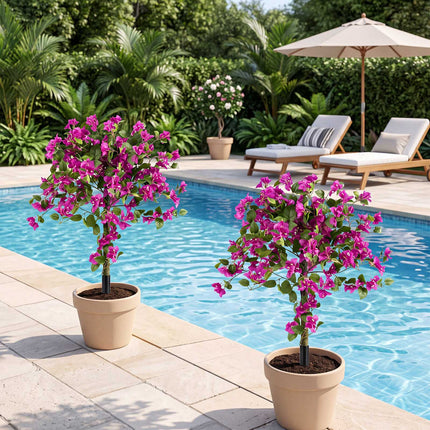 Artificial Bougainvillea Trees, 43.5" with Ground Spike, 2-Pack