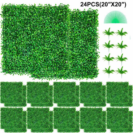 Artificial Boxwood Hedge Wall Panels, UV, 24-Pack 20x20 In