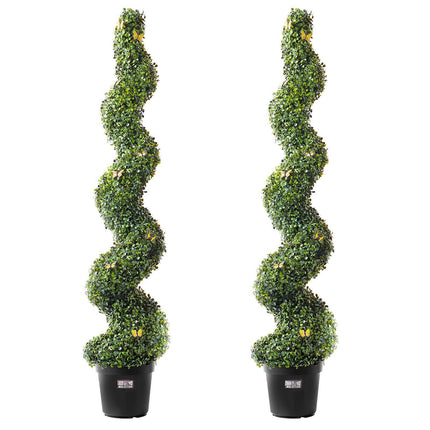 Artificial Boxwood Spiral Topiary Trees, 60 In, Set of 2 With Pots
