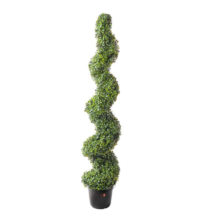 Artificial Boxwood Spiral Topiary Trees, 60 In, Set of 2 With Pots