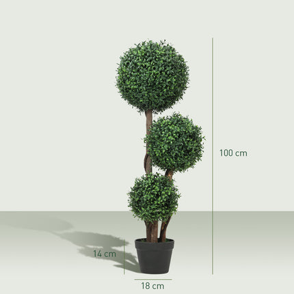 Umělý tvarovaný zimostráz, trojitá koule, 100 cm, zelená