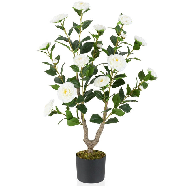 Umělá kamélie, 90 cm, bílé květy, v květináči