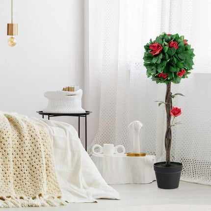 Umělá kamélie 92cm, 12 červených květů, v květináči