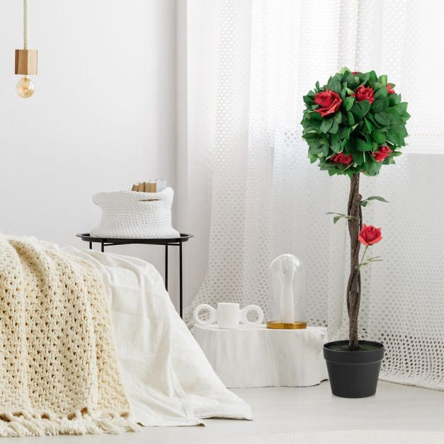 Umělá kamélie 92cm, 12 červených květů, v květináči
