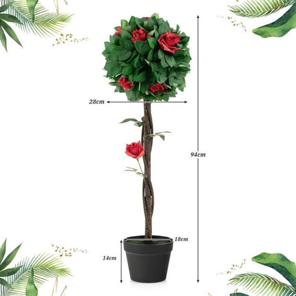 Umělá kamélie 92cm, 12 červených květů, v květináči