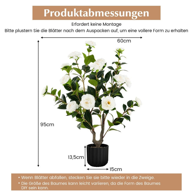Umělá kamélie, 95 cm, hedvábné květy, cementový květináč