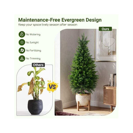 Artificial Cedar Trees 120 cm in Pot, Set of 2, Cement-Filled Base, Green