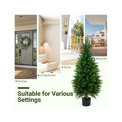 Artificial Cedar Trees 120 cm in Pot, Set of 2, Cement-Filled Base, Green