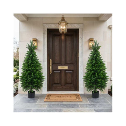 Artificial Cedar Trees 120 cm in Pot, Set of 2, Cement-Filled Base, Green