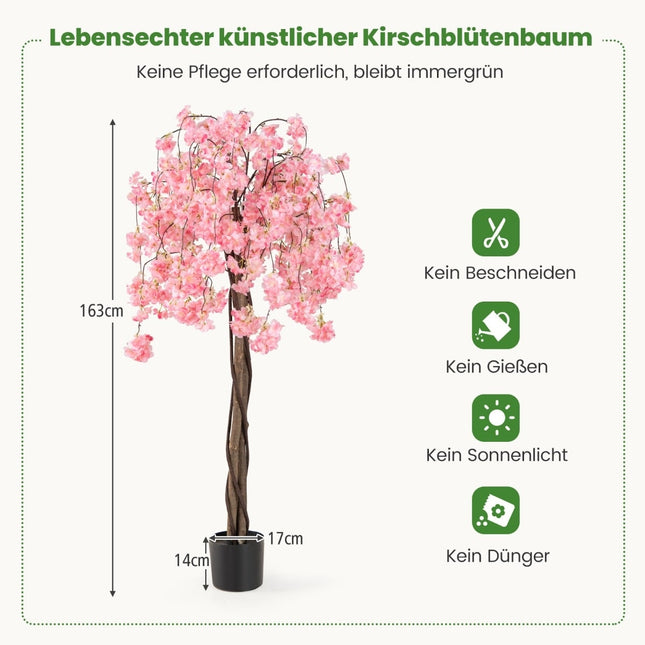 Umělá sakura v květináči, 163 cm, růžové květy