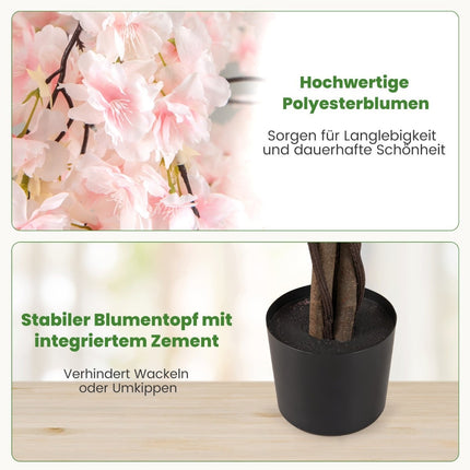 Umělá sakura v květináči, 163 cm, bílé květy