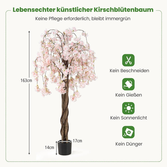 Umělá sakura v květináči, 163 cm, bílé květy