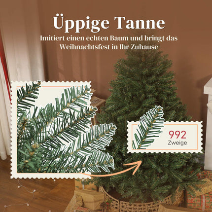 Umělý vánoční stromek, 150 cm, sklopné větve, kovový stojan
