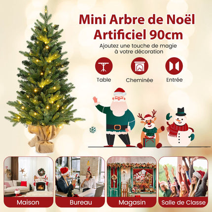 Umělý vánoční stromek 90cm, 50 LED s časovačem, lněný podstavec