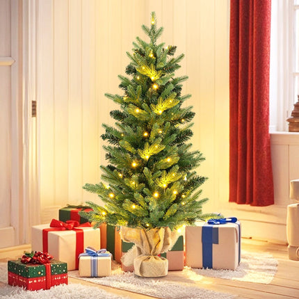 Umělý vánoční stromek 90cm, 50 LED s časovačem, lněný podstavec