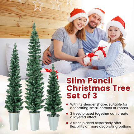 Artificial Christmas Tree Set, 3 Pack 3-5 Ft, Metal Buckets