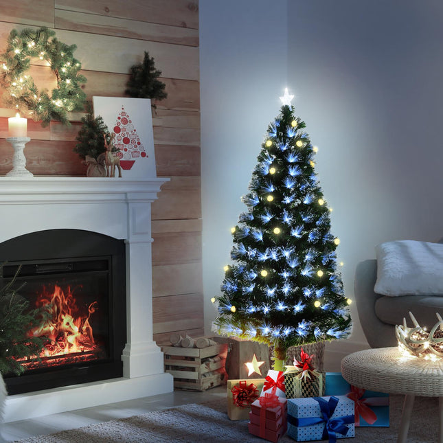 Umělý vánoční stromek s LED na dálkové ovládání, 150cm, zelená/bílá