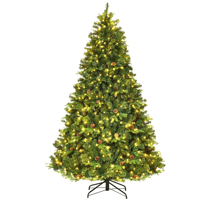 Umělý vánoční stromek s LED světly, zelená, 225 cm