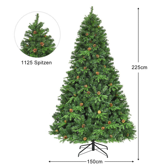Umělý vánoční stromek s LED světly, zelená, 225 cm