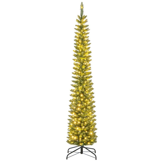 Umělý vánoční stromek s LED světly, úzký svítící sváteční stromek 210cm