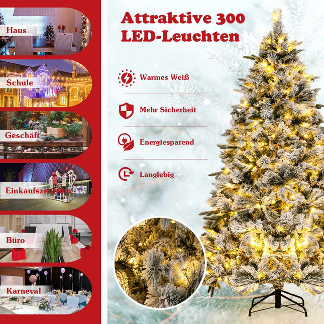 Umělý vánoční stromek se sněhem, 215 cm, 300 LED světel