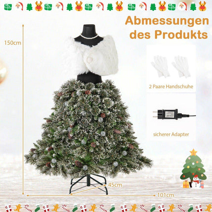 Artificial Christmas tree in dress form look with scarf & necklace & lighting