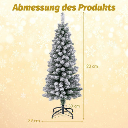 Umělý úzký vánoční stromek 120 cm se sněhem, zelený
