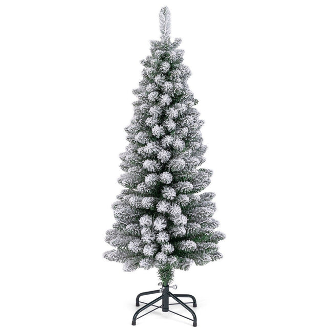 Umělý úzký vánoční stromek 120 cm se sněhem, zelený