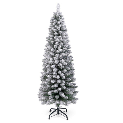 Umělý úzký vánoční stromek 150 cm se sněhem, zelený