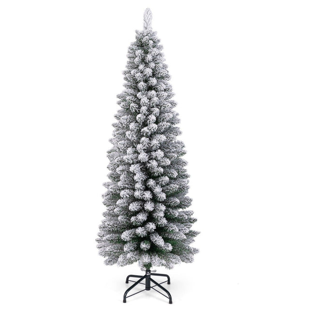 Umělý úzký vánoční stromek 150 cm se sněhem, zelený