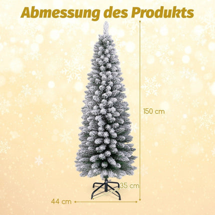 Umělý úzký vánoční stromek 150 cm se sněhem, zelený