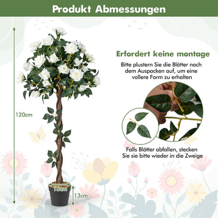 Umělý kvetoucí stromek s bílými růžemi, 120 cm