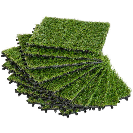 Rohože s umělým trávníkem, 10 ks – 25 mm, 30x30 cm, tmavě zelené