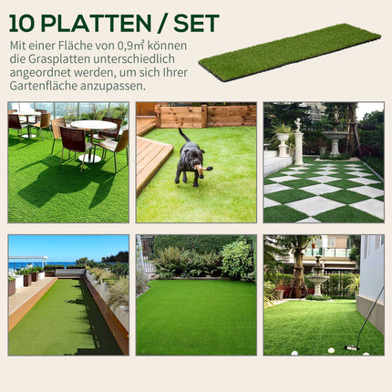 Rohože s umělým trávníkem, 10 ks – 25 mm, 30x30 cm, tmavě zelené
