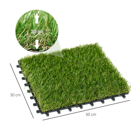 Rohože s umělým trávníkem, 10 ks – 25 mm, 30x30 cm, tmavě zelené