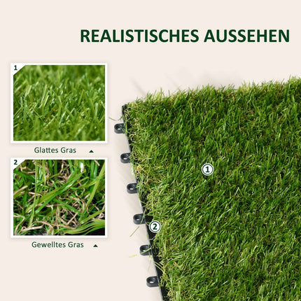 Rohože s umělým trávníkem, 10 ks – 25 mm, 30x30 cm, tmavě zelené