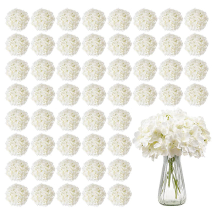 Artificial Hydrangea Flowers, White Silk, 65 Stems