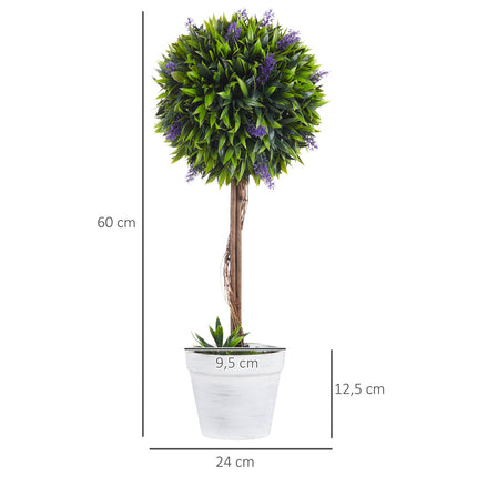 Artificial lavender plants - 60 cm, set of 2 with moss pot