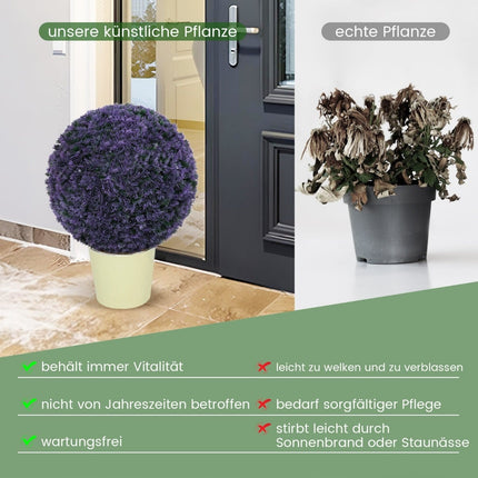 Umělé levandulové tvarované koule, odolné proti UV, 38 cm, sada 2 ks