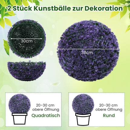 Umělé levandulové tvarované koule, odolné proti UV, 38 cm, sada 2 ks