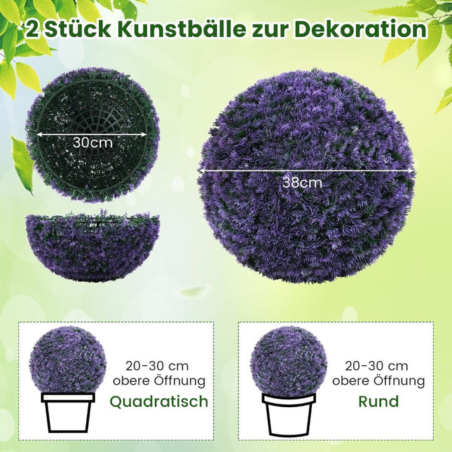 Umělé levandulové tvarované koule, odolné proti UV, 38 cm, sada 2 ks