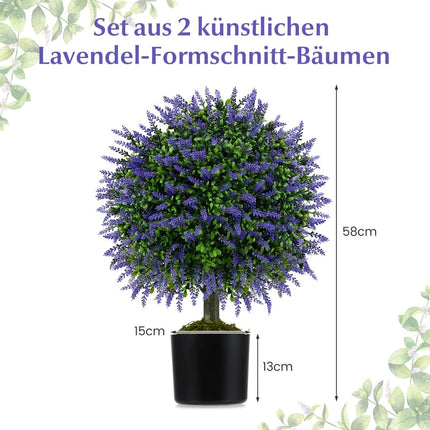 Umělé tvarované levandulové stromky, 58cm, sada 2 ks