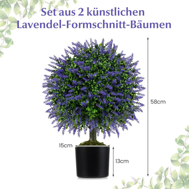 Umělé tvarované levandulové stromky, 58cm, sada 2 ks