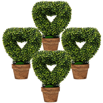 Artificial Mini Potted Plants 4-Pack, Heart-Shaped Decor