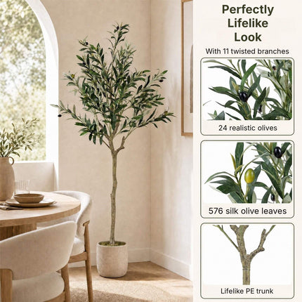 Artificial Olive Tree 150 cm with 24 Olives, 576 Silk Leaves, Green