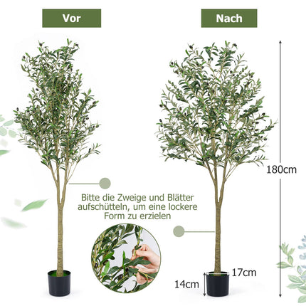 Umělý olivovník 180cm s květináčem, 1296 listů, 72 oliv