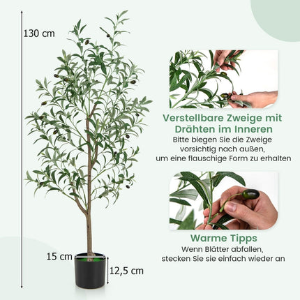 Sada umělých olivovníků, 130 cm, 2 ks s cementovým květináčem