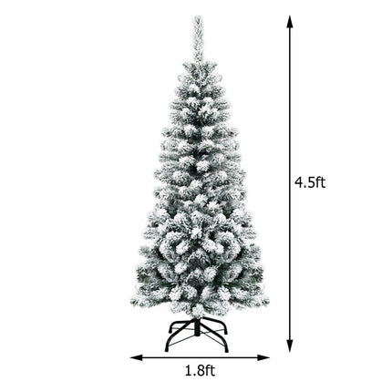 Umělý úzký vánoční stromek, 4.5 Ft, zasněžený, bez osvětlení