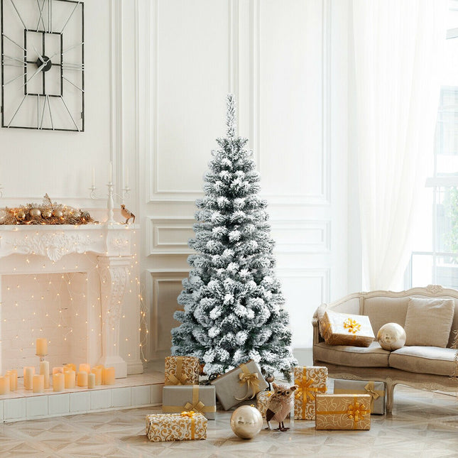 Umělý úzký vánoční stromek, 4.5 Ft, zasněžený, bez osvětlení